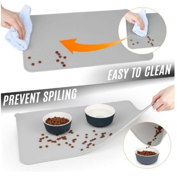 New 2 Collapsible Dog Bowls and 2 Silicone Non Slip Pet Dog Bowl Mats Grey - Picture 7 of 10